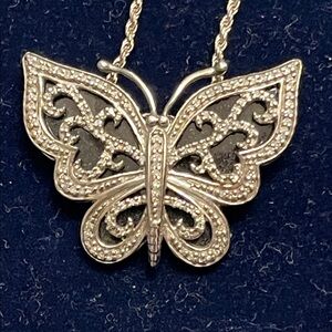 Silver black onyx Butterfly Pendant Necklace - Elegant Women's Jewelry